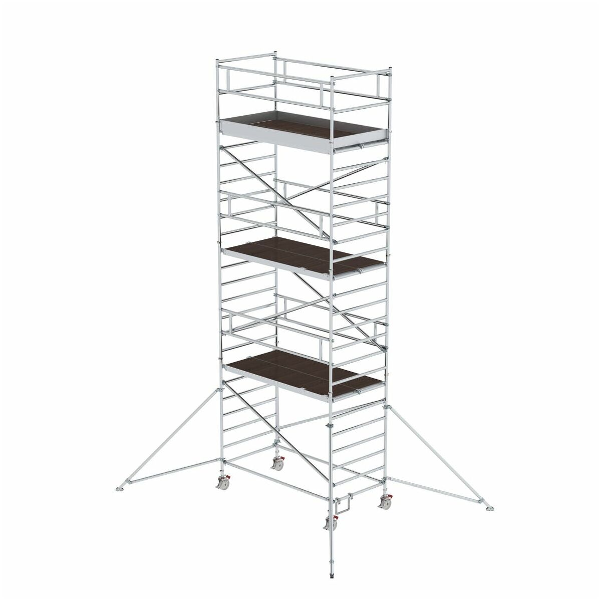 Aluminium-Rollgerüst mit verstellbaren Auslegern und Doppel-Plattform,  Plattformgröße 2,45 x 1,35 m, Standhöhe 6,43 m