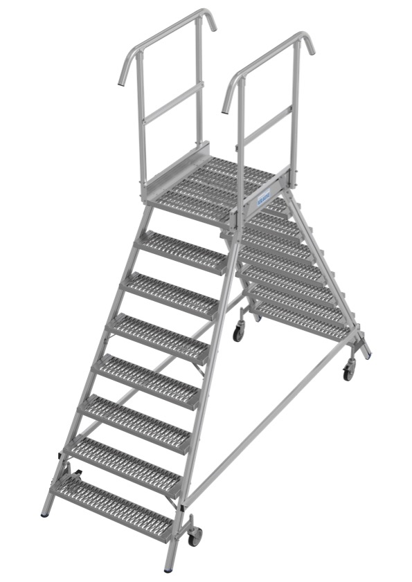 Stabilo Podestleiter fahrbar, beidseitig begehbar,  Profilrost mit R13-Stufen, 2 x 3 Stufen