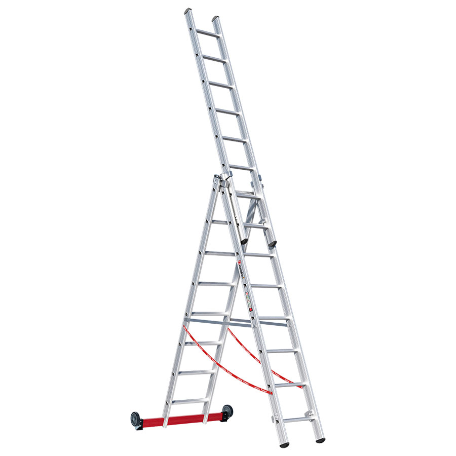 PREMIUM line Alu-Mehrzweckleiter 3-teilig, rollbar, 3 x 14 Sprossen