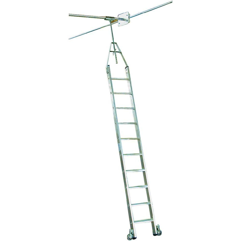 Stufen-Regalleiter, Doppelregal, Rundrohr-Schienenanlage, 9 Stufen Stufen-RegalLeiter für Doppelregal mit Rundrohr-Schienenanlage, 6 Stufen
