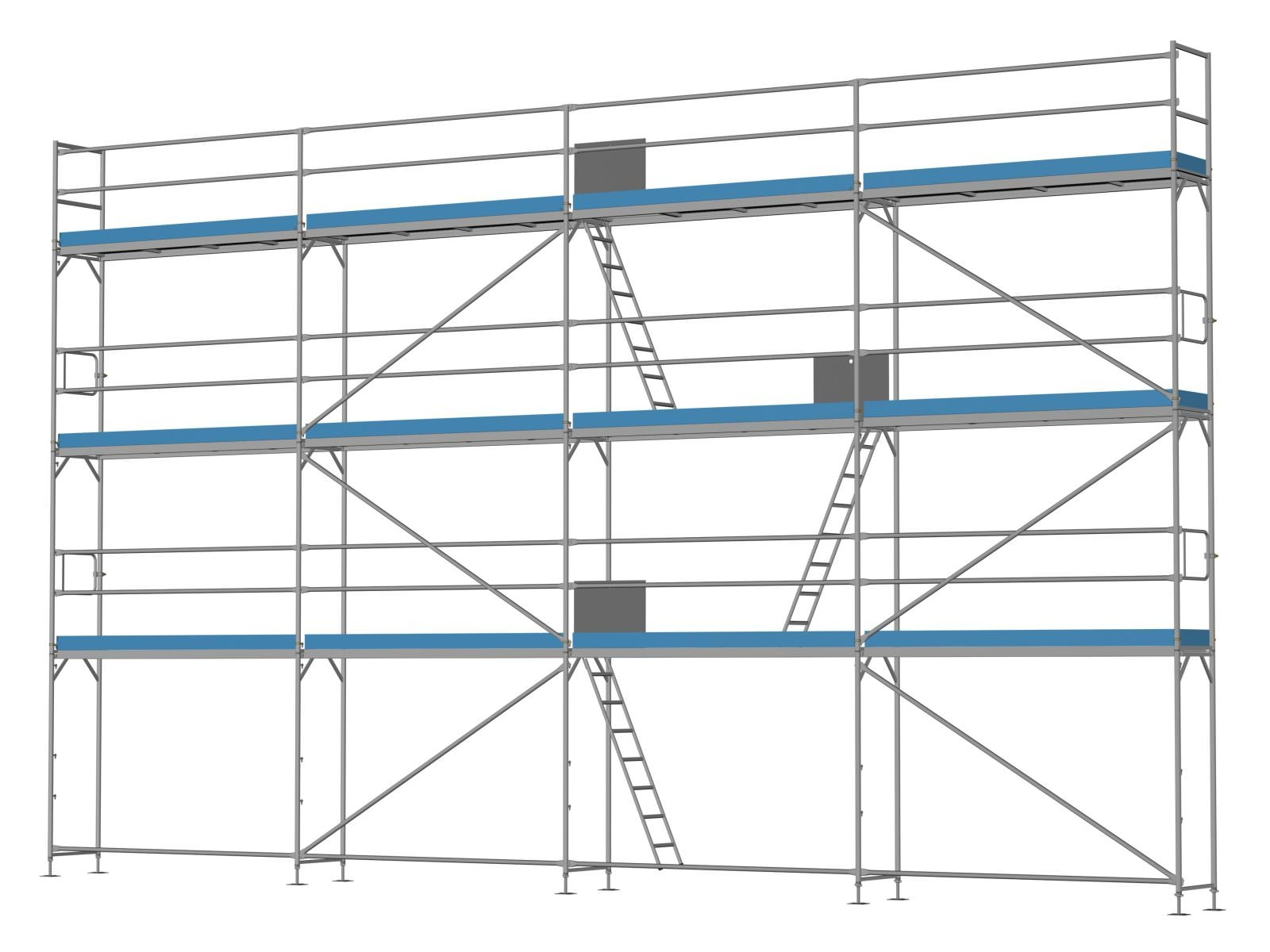 Stahl Traufseitengerüst 96 qm - 3,0 m Felder - 12 m lang - 8 m Arbeitshöhe - Komplettpaket