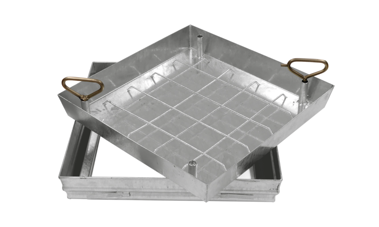 Schachtabdeckungen aus Edelstahl,  lichtes Schachtmaß 300 x 300 mm, mit Wanne