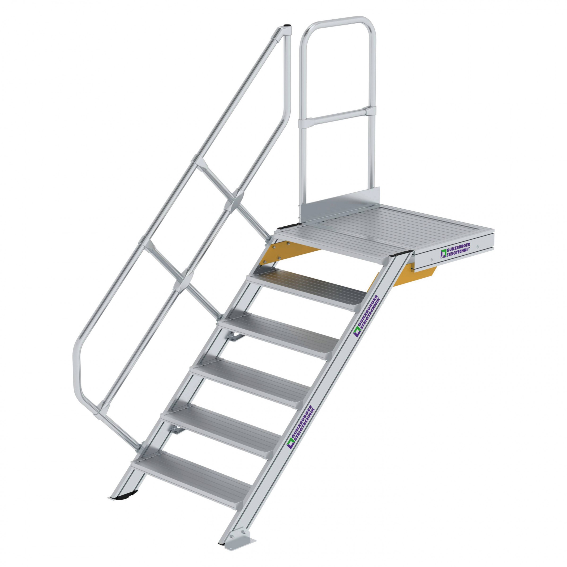 Aluminium-Treppe mit Plattform, 45°, Stufenbreite 800 mm, 4 Stufen