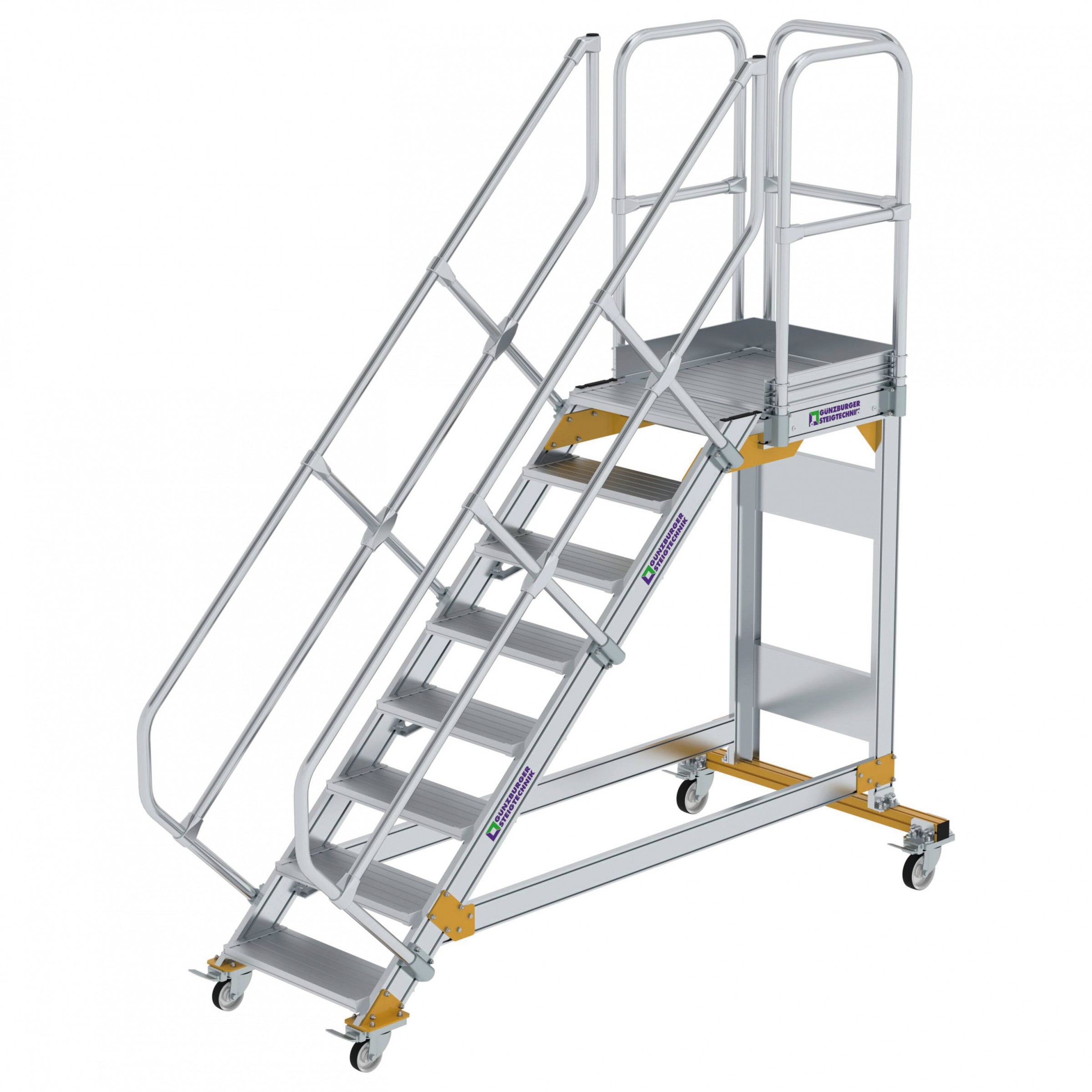 Aluminium-Plattform-Treppe fahrbar 45°, Stufenbreite 600 mm, 4 Stufen