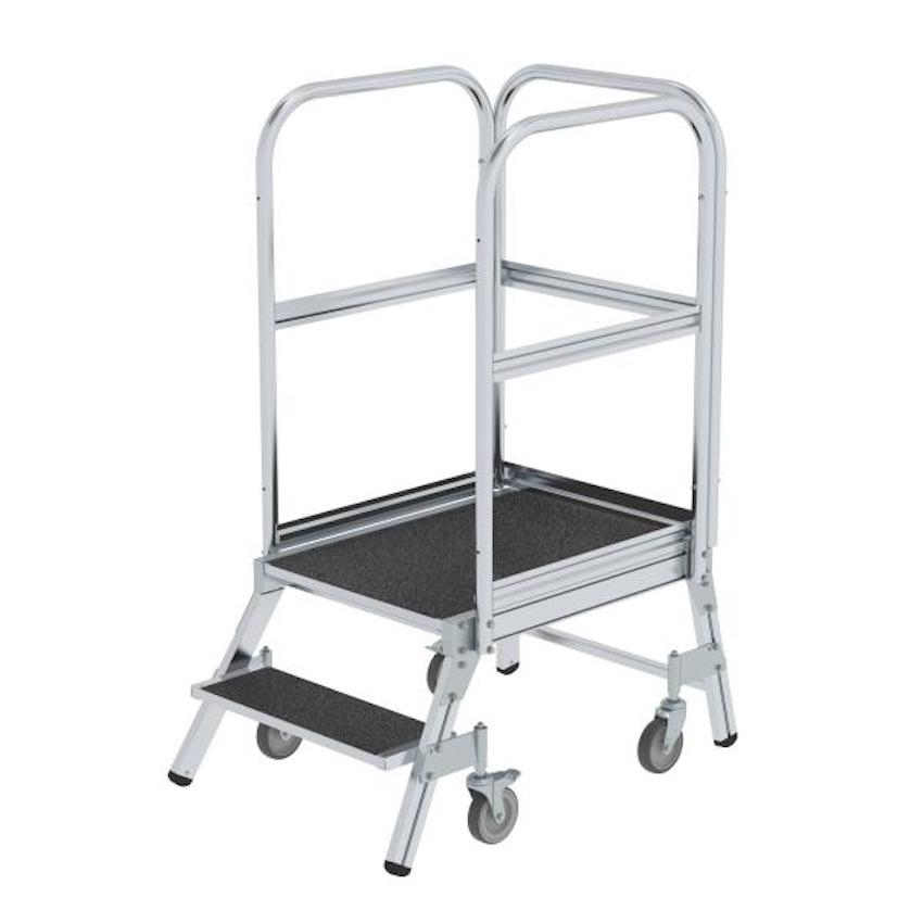 Aluminium-Podestleiter, einseitig begehbar, mit Federrollen, Korundbeschichtung R 13, 2 Stufen Aluminium-Podestleiter, einseitig begehbar, mit Federrollen, Korundbeschichtung R 13, 7 Stufen