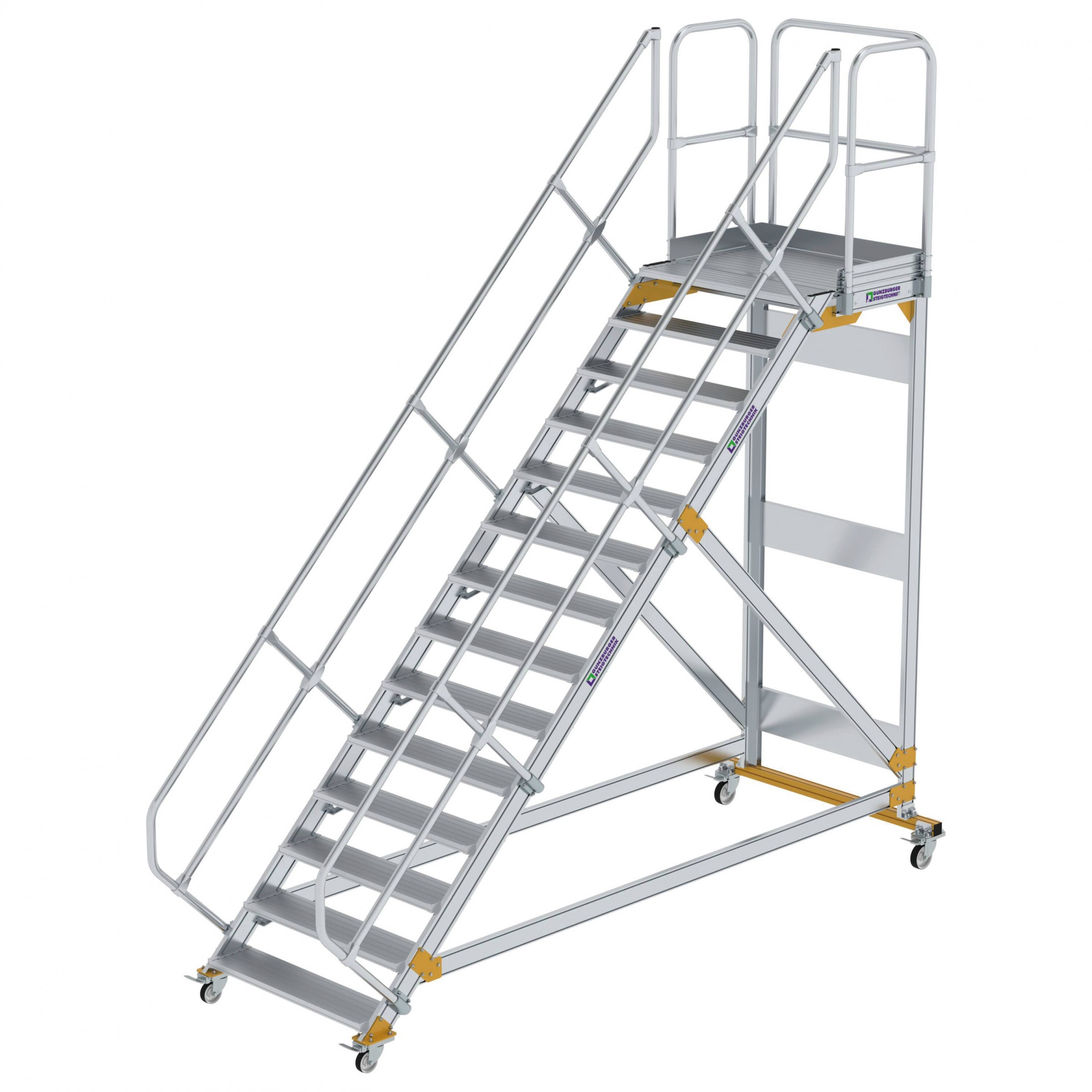 Aluminium-Plattform-Treppe fahrbar 45°, Stufenbreite 1000 mm, 10 Stufen