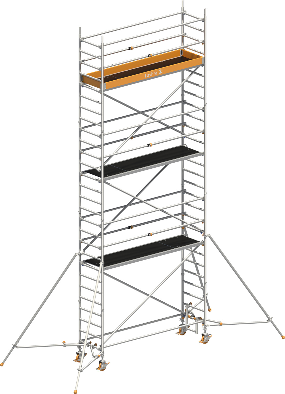 Uni Standard P2 mit Uni Telegeländer und Gerüststützen, Standhöhe 9,20 m