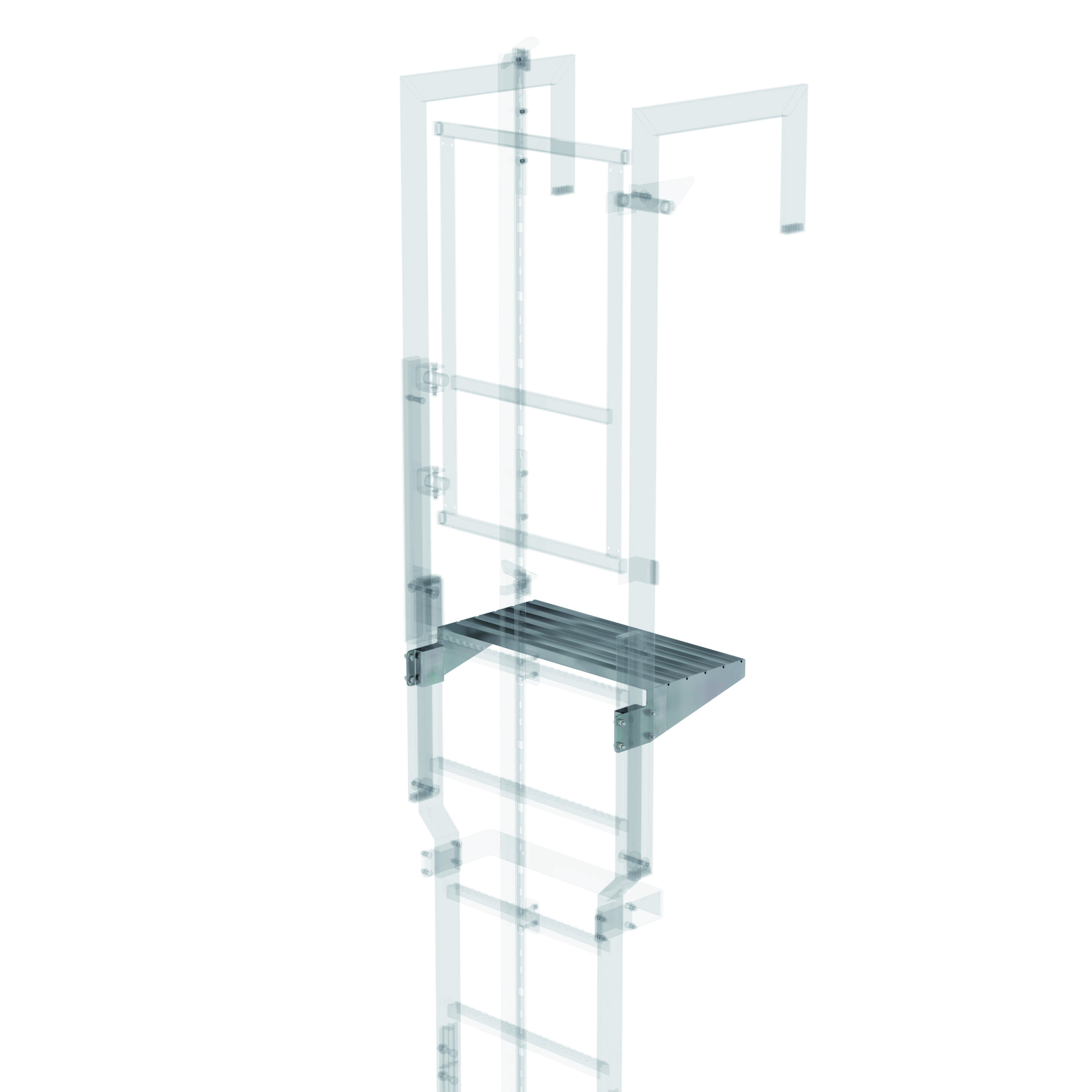 Ausstiegstritt für Sicherungstüre, Edelstahl, Spaltmaß 150 mm Ausstiegstritt für Sicherungstüre, Edelstahl, Spaltmaß 150 mm