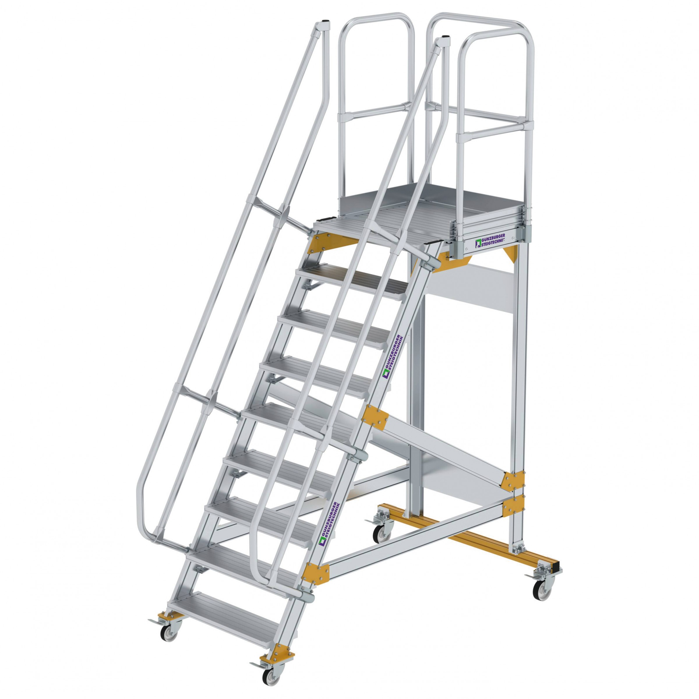 Aluminium-Plattform-Treppe fahrbar 60°, Stufenbreite 800 mm, 4 Stufen