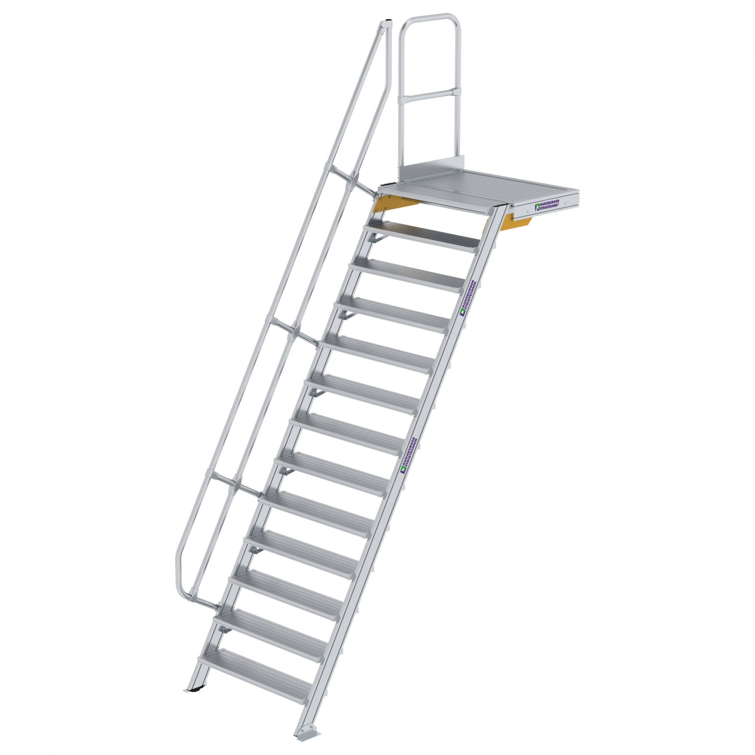 Aluminium-Treppe 60° mit Podest, Stufenbreite 1000 mm, 4 Stufen