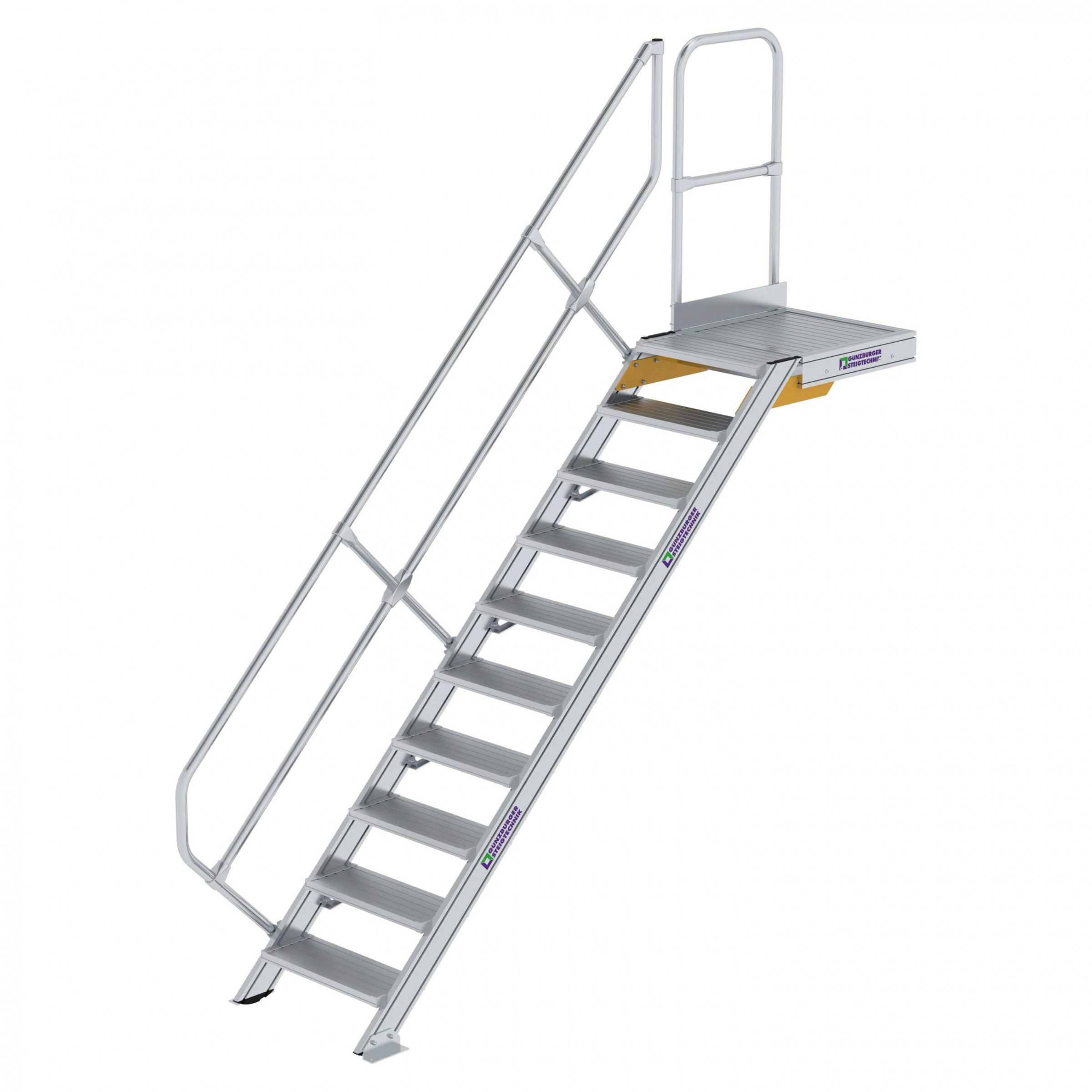 Aluminium-Treppe mit Plattform, 45°, 18 Stufen
