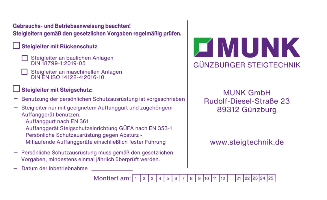Kennzeichnung zur Steigschutzsicherung, Schild