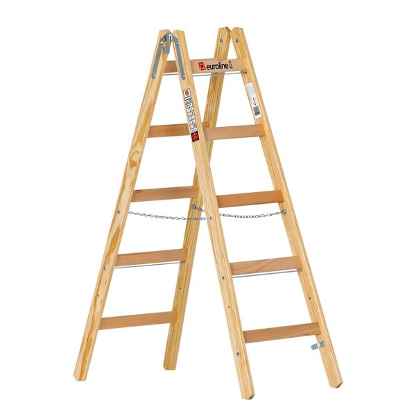 Holz-Sprossenstehleiter mit Eimerhaken, 2 x 5 Sprossen