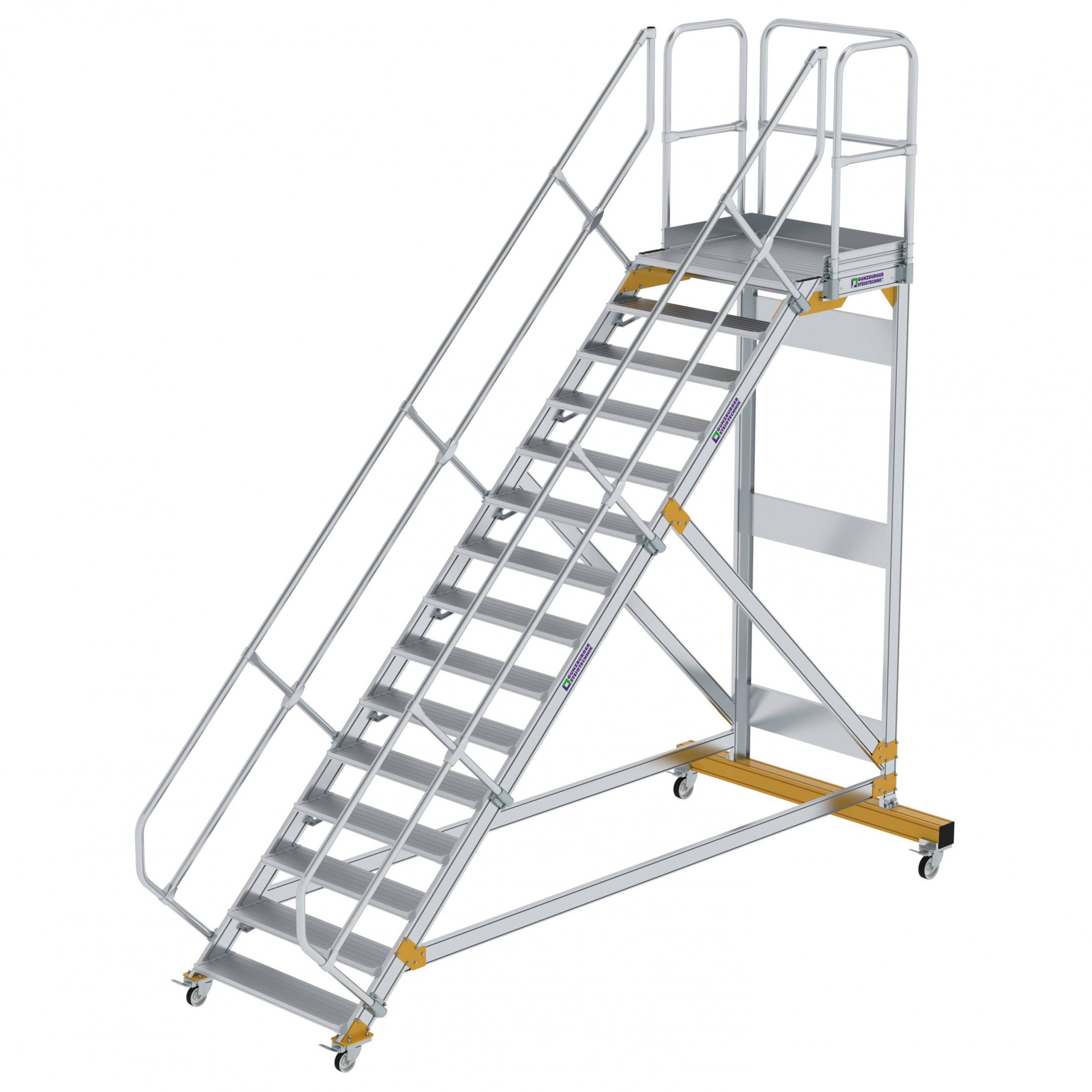 Aluminium-Plattform-Treppe fahrbar 45°, Stufenbreite 1000 mm, 4 Stufen