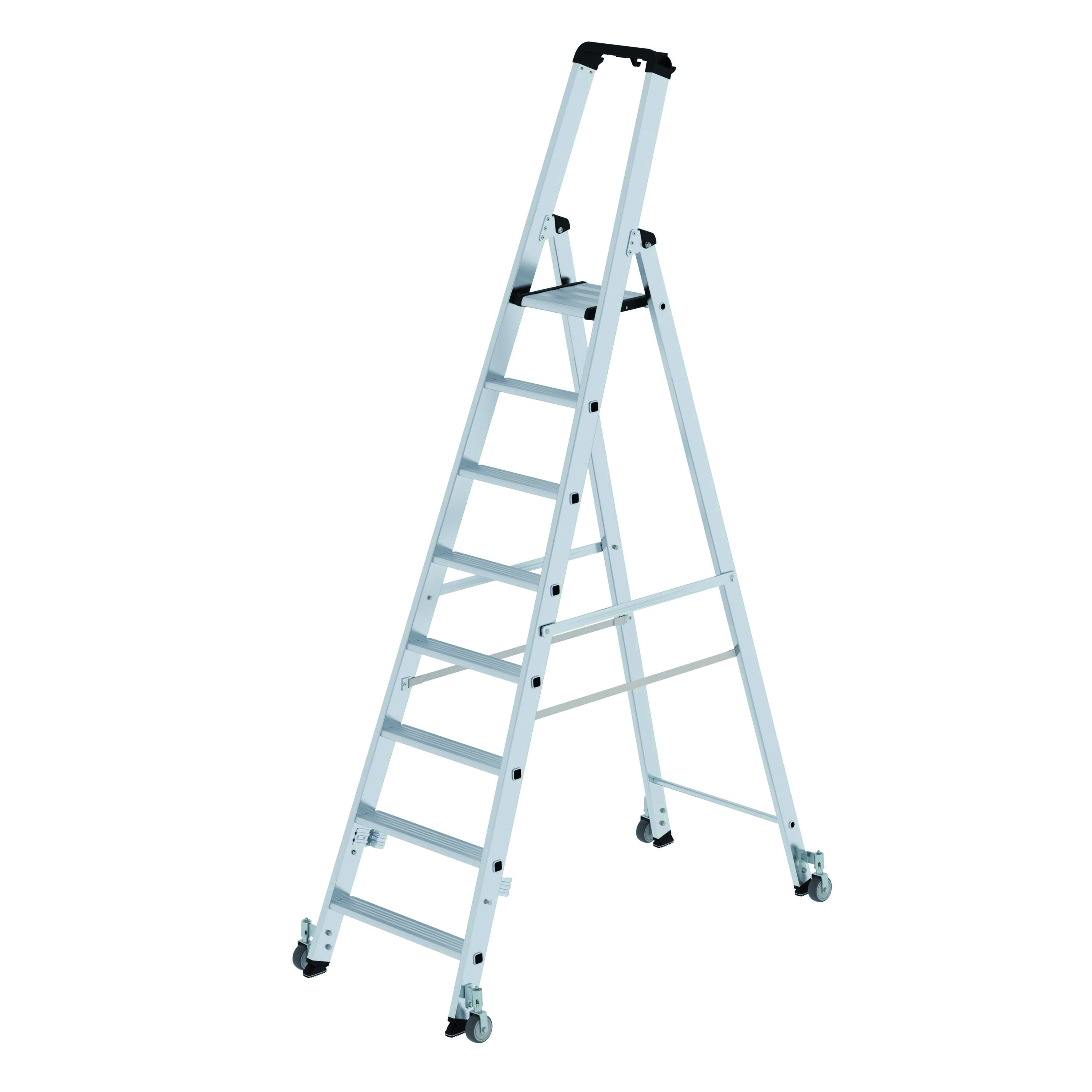 Stufen-Stehleiter einseitig begehbar mit Rollen, 3 Sprossen/Stufen