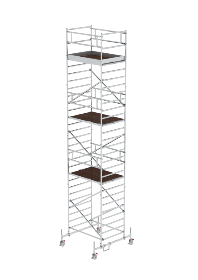 Aluminium-Rollgerüst m. Fahrbalken und Doppel-Plattform, 1,35 x 2,45 m, Standhöhe 2,51 m