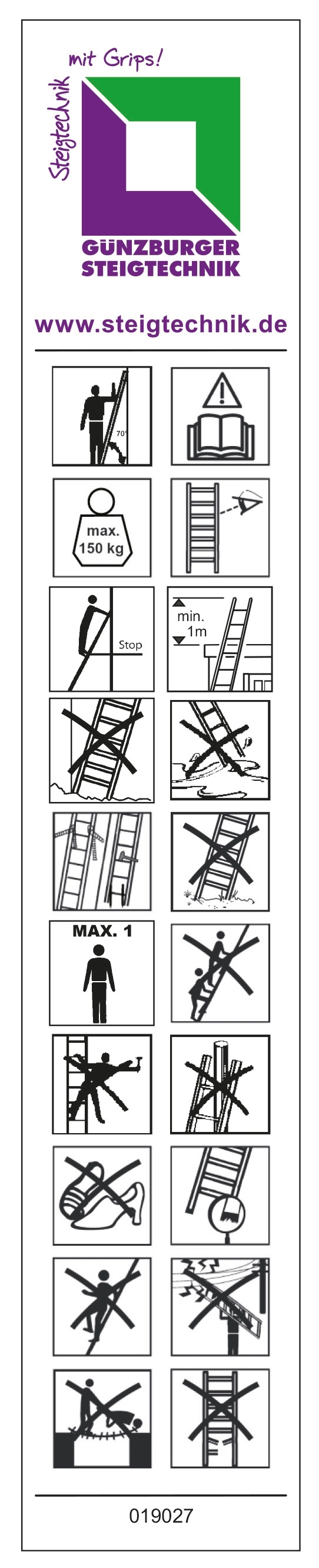 Hinweis-Aufkleber für Stufen-Stehleitern, einseitig begehbar