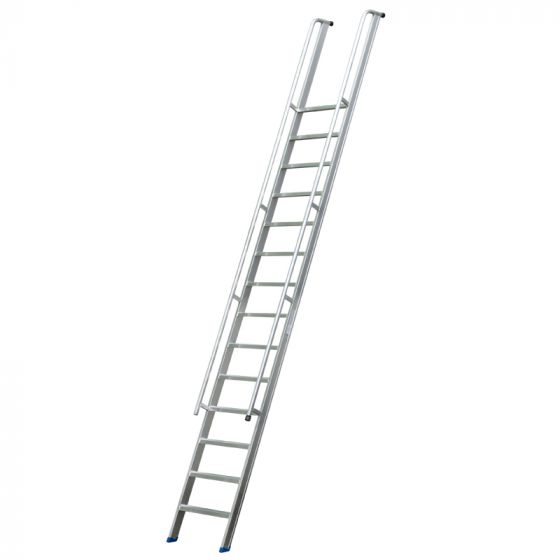 Stufenanlegeleiter 60 cm breit, mit Handlauf und Überstieg, 6 Stufen