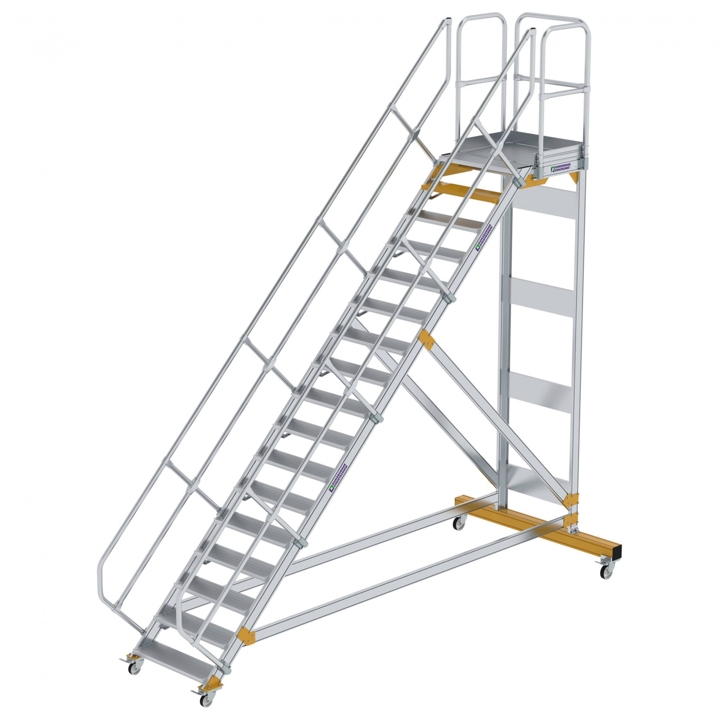 Aluminium-Plattform-Treppe fahrbar 45°, Stufenbreite 800 mm, 4 Stufen