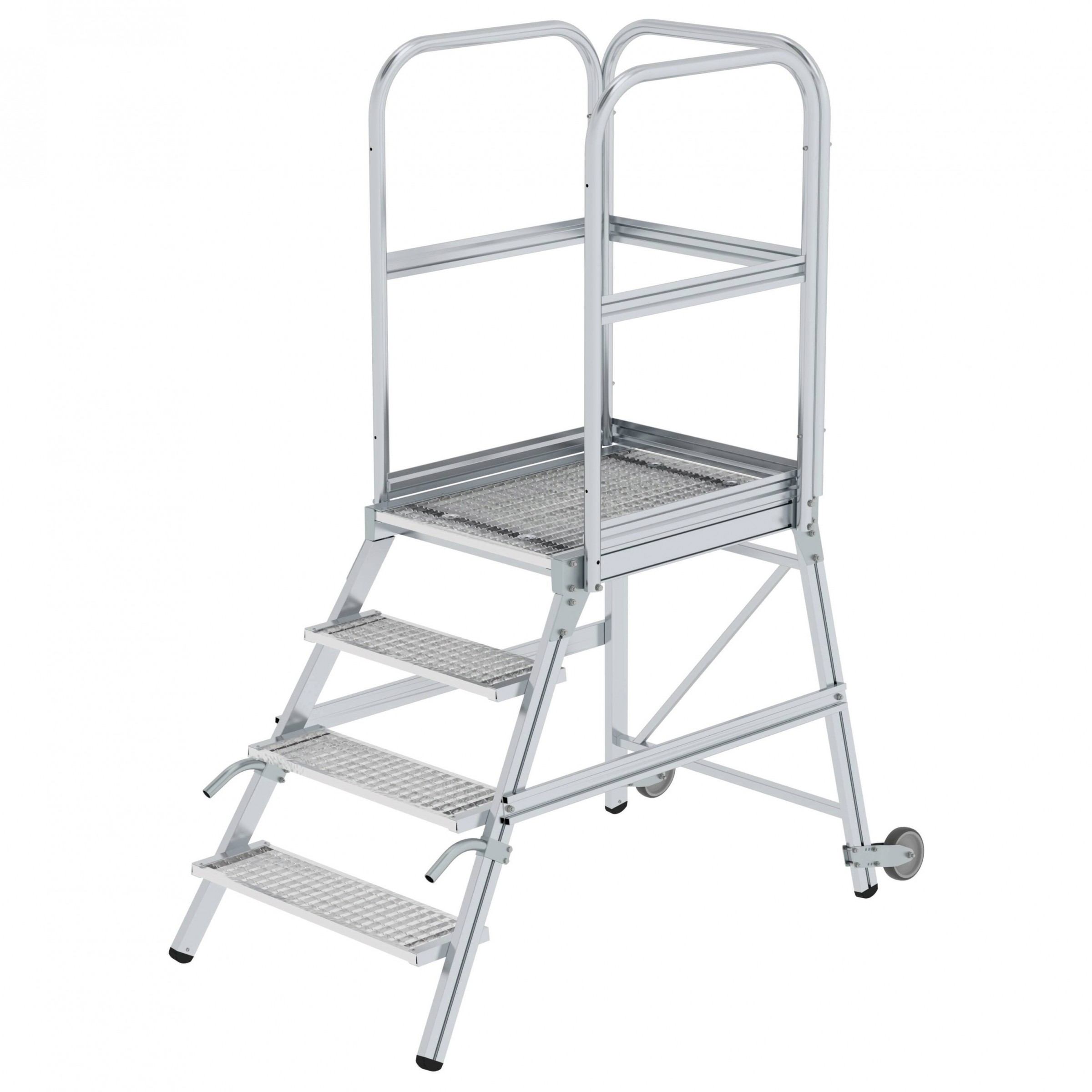 Aluminium-Podestleiter, einseitig begehbar, mit Rollen und Griff, Ausführung Stahl-Gitterrost, 6 Stufen Aluminium-Podestleiter, einseitig begehbar, mit Rollen und Griff, Ausführung Stahl-Gitterrost, 6 Stufen