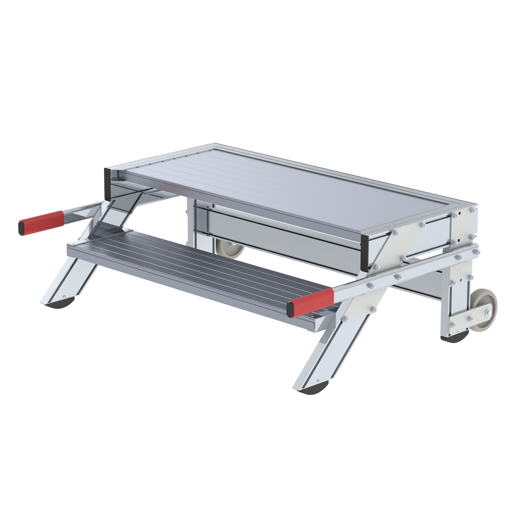 Aluminium-Arbeitspodest, fahrbar, 2 Stufen Aluminium-Arbeitspodest, fahrbar, 2 Stufen
