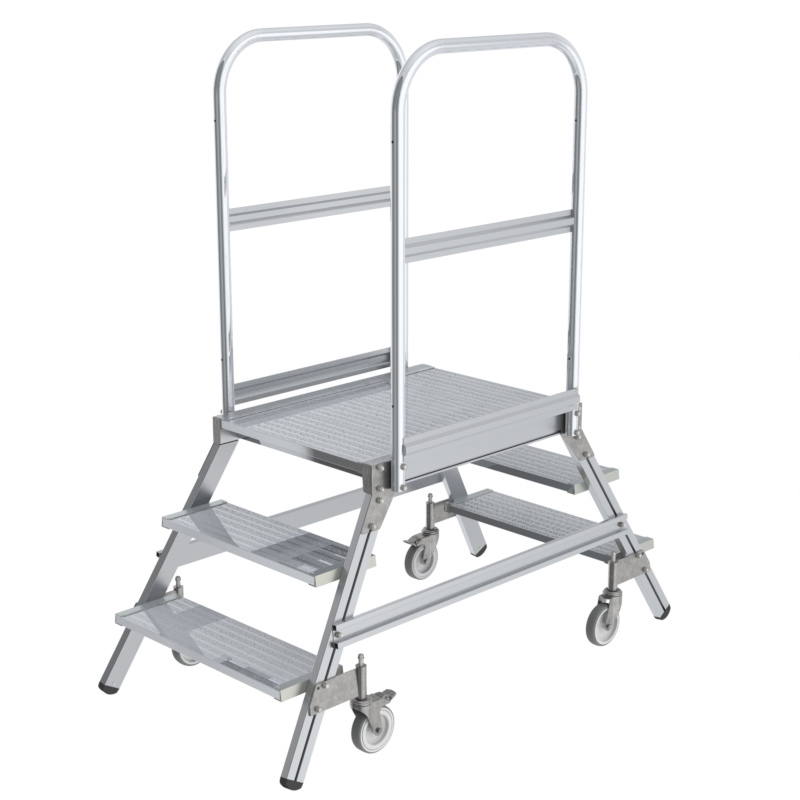 Aluminium-Podestleiter, beidseitig begehbar, 2x7 Stufen Aluminium-Podestleiter, beidseitig begehbar, 2x7 Stufen