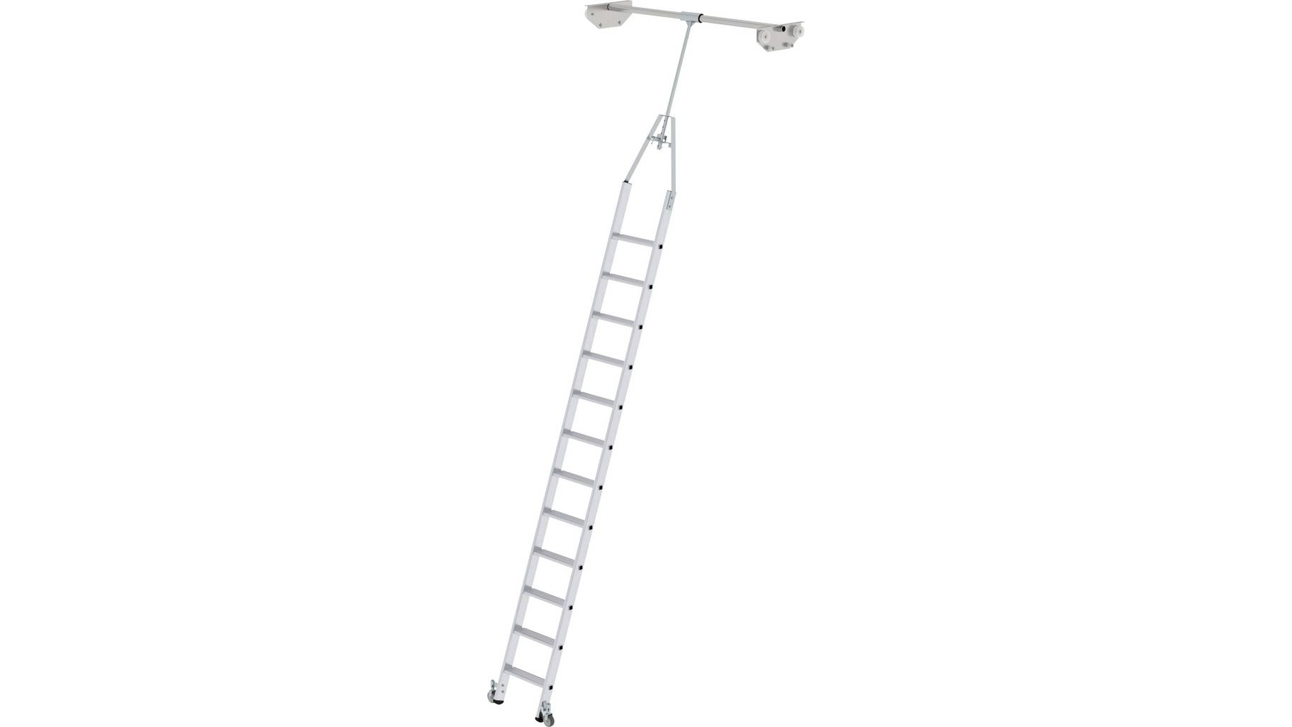 Aluminium-Regalleiter für Doppelregal, drehbar, 12 Stufen Aluminium-Regalleiter für Doppelregal, drehbar, 9 Stufen