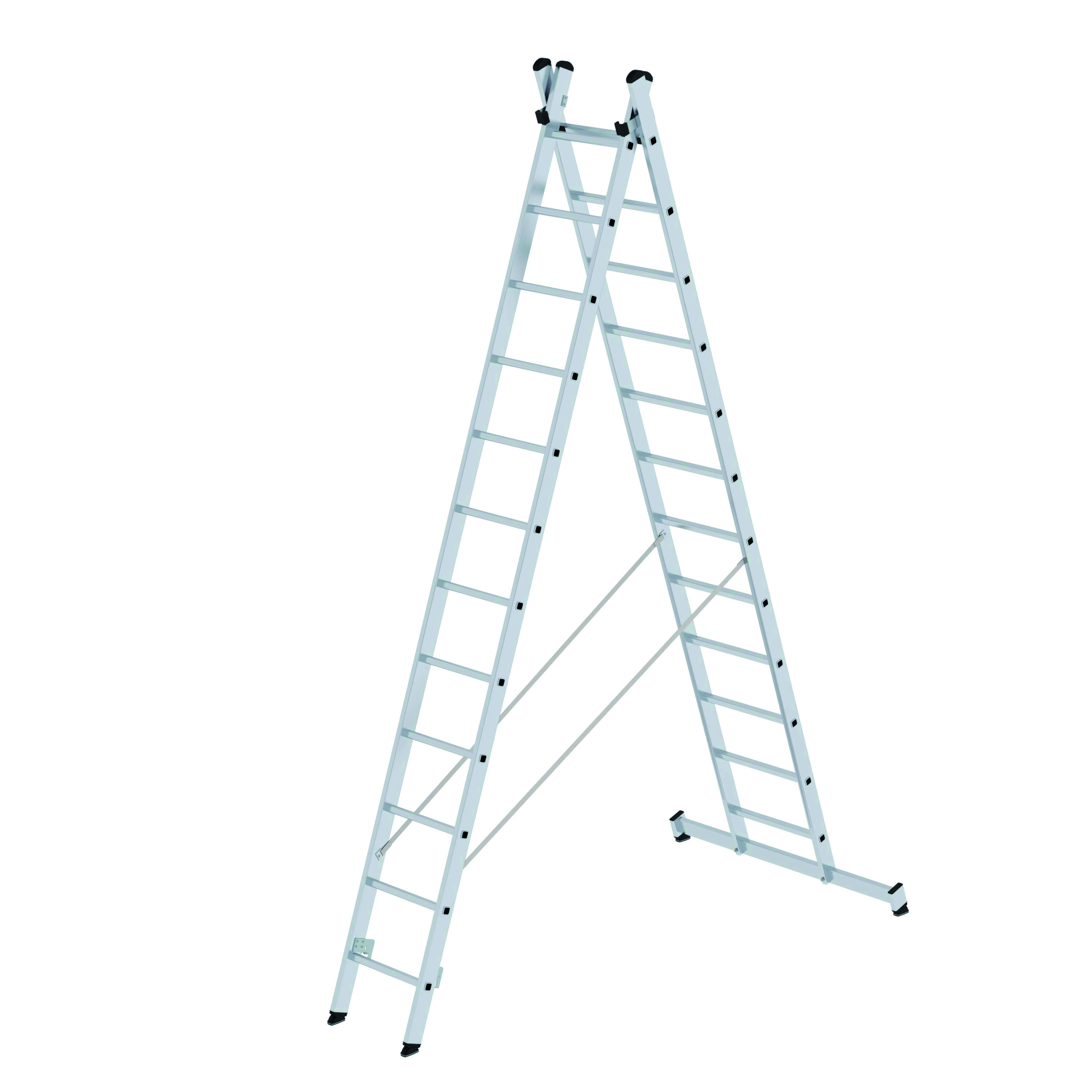 Mehrzweckleiter 2-teilig mit nivello®-Traverse , 2x12 Sprossen Mehrzweckleiter 2-teilig mit nivello®-Traverse - 2x8 Sprossen