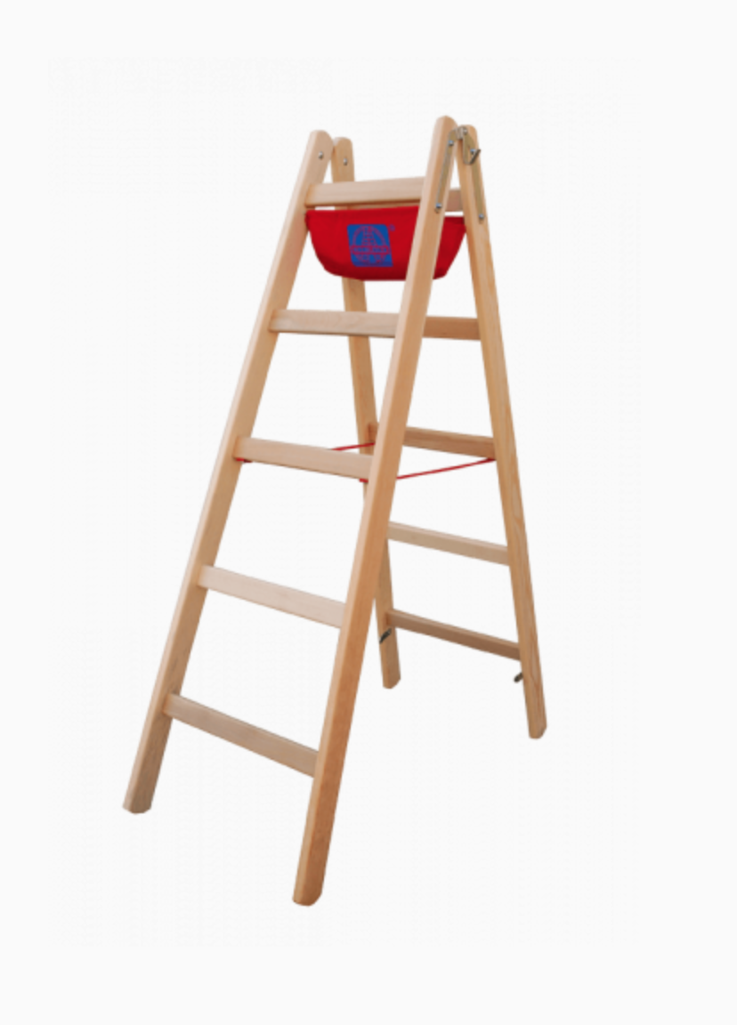 Holz-Sprossen-Stehleiter, ohne Werkzeugtasche,  2x7 Sprossen