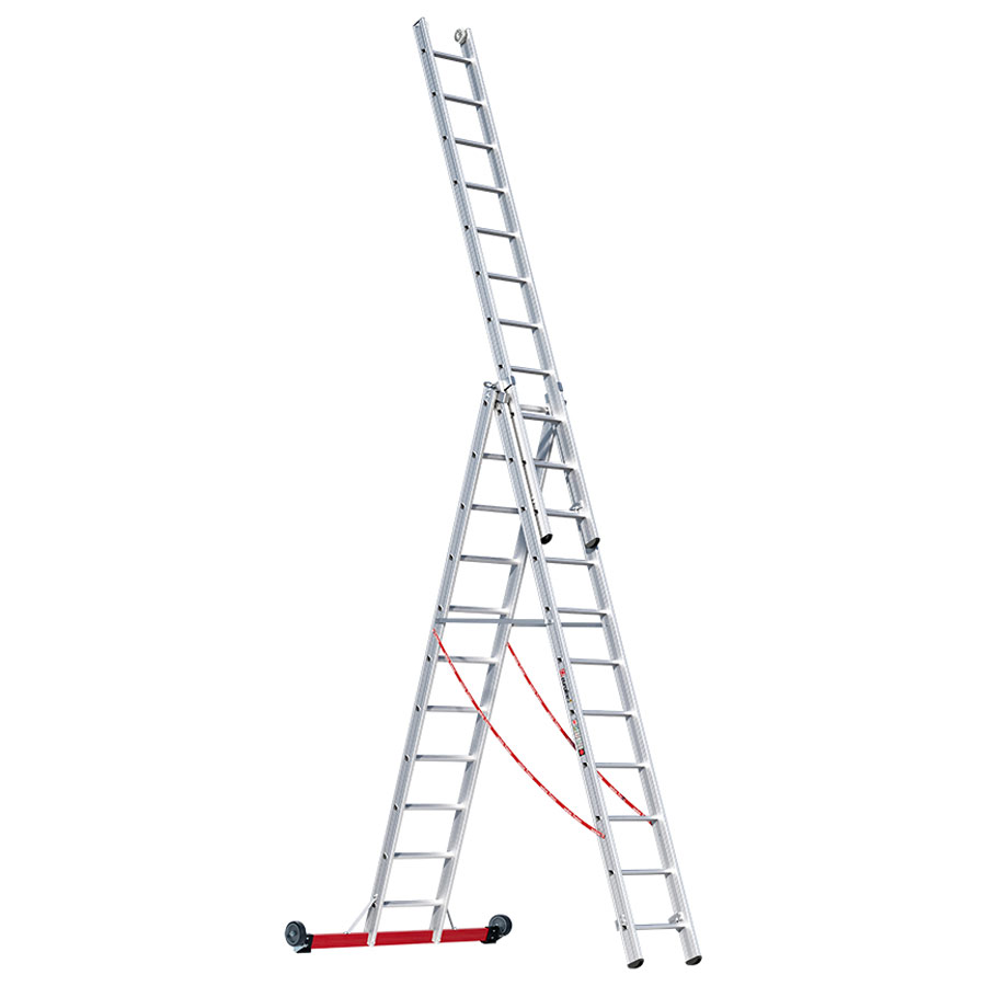 PREMIUM line Alu-Mehrzweckleiter 3-teilig, rollbar, 3 x 14 Sprossen