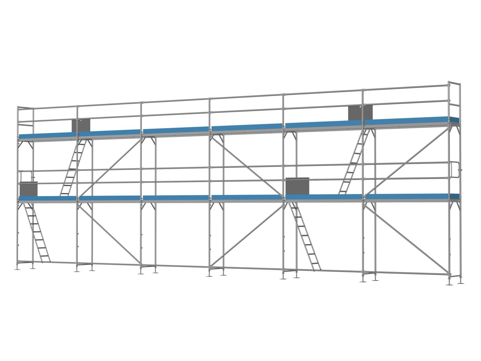 Alu Traufseitengerüst 90 qm - 2,5 m Felder - 15 m lang - 6 m Arbeitshöhe - Komplettpaket