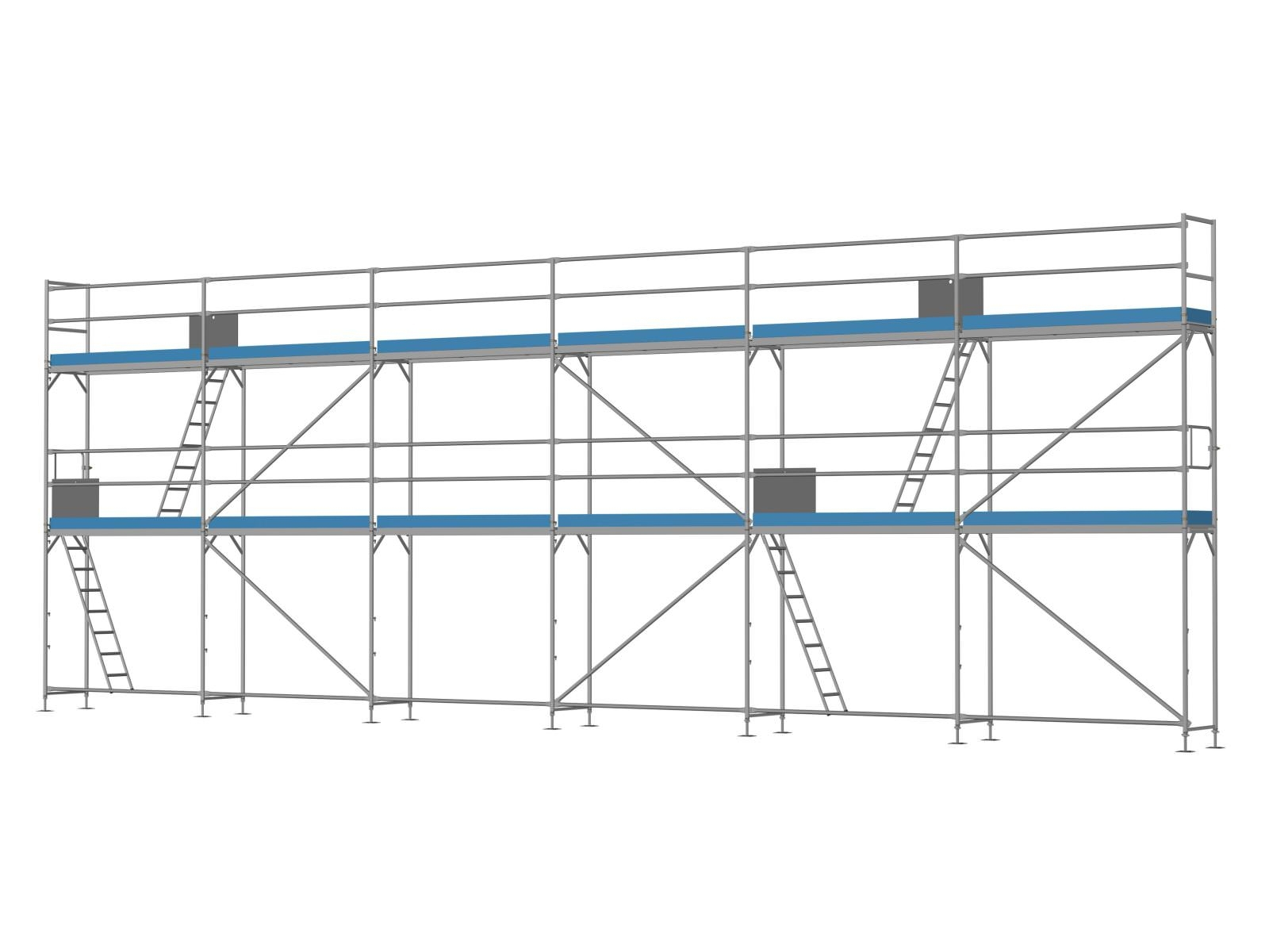 Ernst Alu Traufseitengerüst 90 m², Feldlänge 2,5 m - Komplettpaket FA250-015-06K18 Alu Traufseitengerüst 90 qm - 2,5 m Felder - 15 m lang - 6 m Arbeitshöhe - Komplettpaket