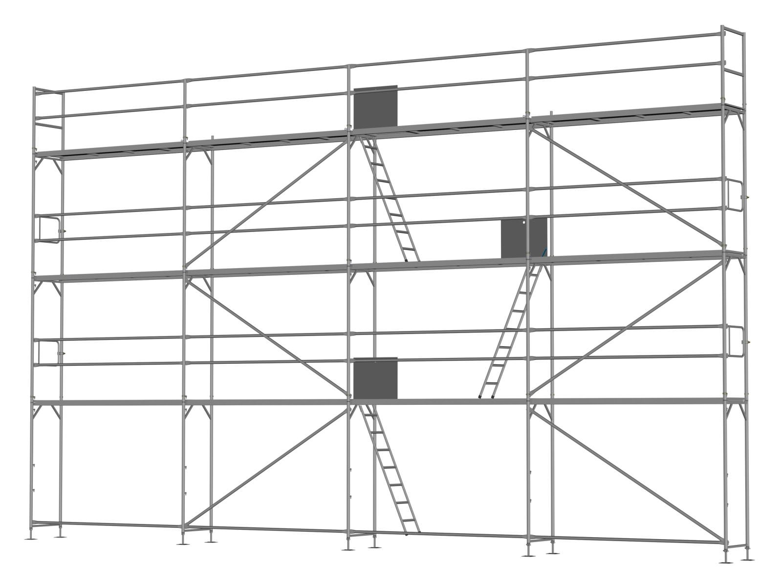 Alu Traufseitengerüst 96 qm - 3,0 m Felder - 12 m lang - 8 m Arbeitshöhe, Basis-Gerüst inkl. Aufstieg & Befestigung