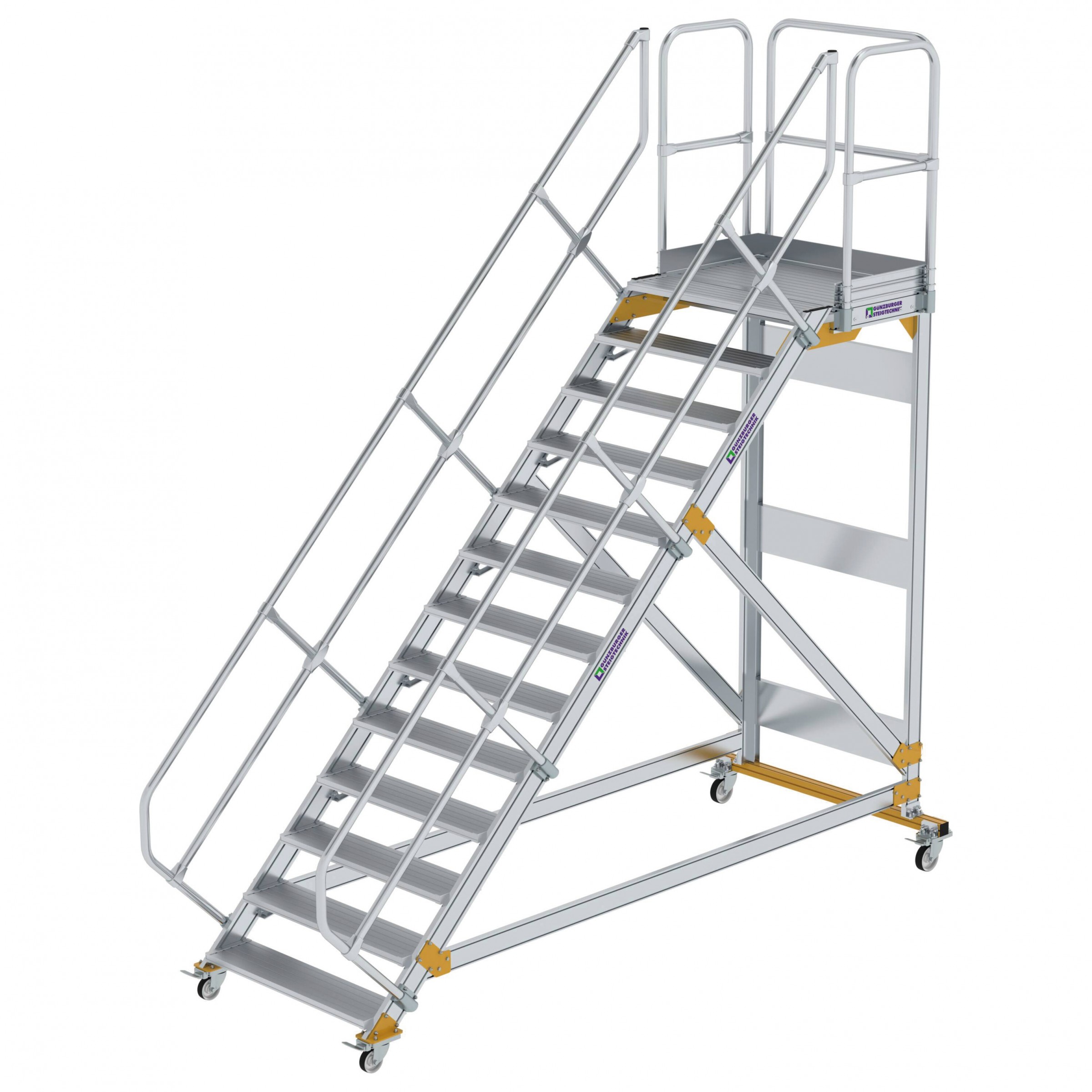 Aluminium-Plattform-Treppe fahrbar 45°, Stufenbreite 1000 mm, 10 Stufen