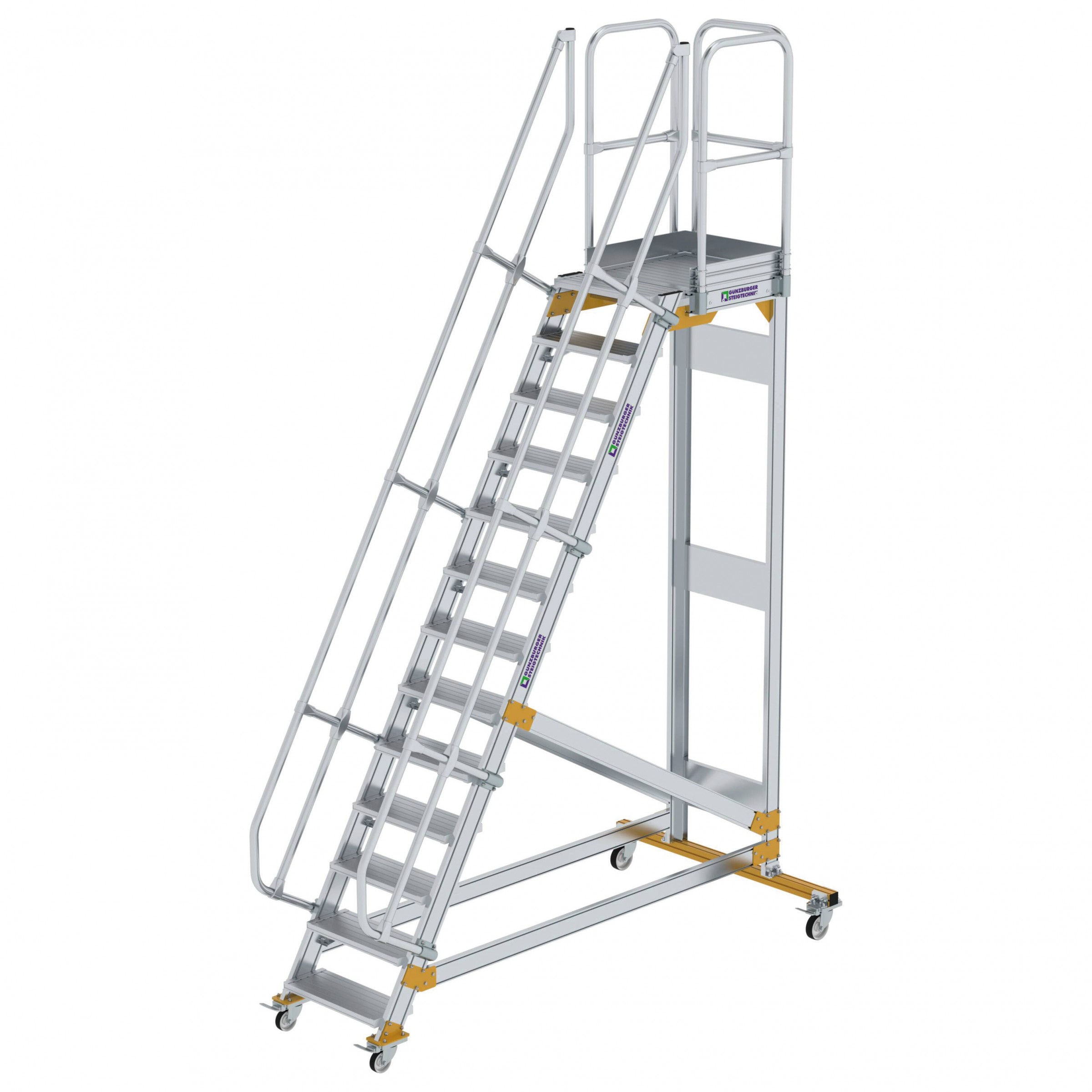 Aluminium-Plattform-Treppe fahrbar 60°, Stufenbreite 600 mm, 4 Stufen