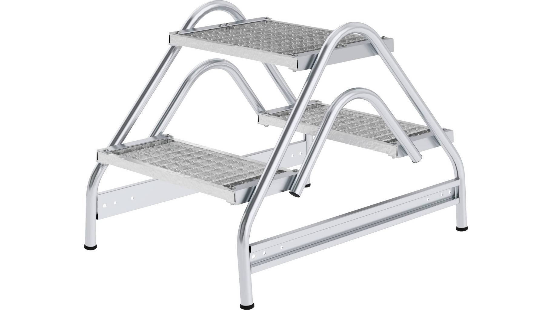 Aluminium-Arbeitspodest, beidseitig begehbar, Stahl-Gitterrost, 2x2 Stufen Aluminium-Arbeitspodest beidseitig begehbar 2x2 Stufen