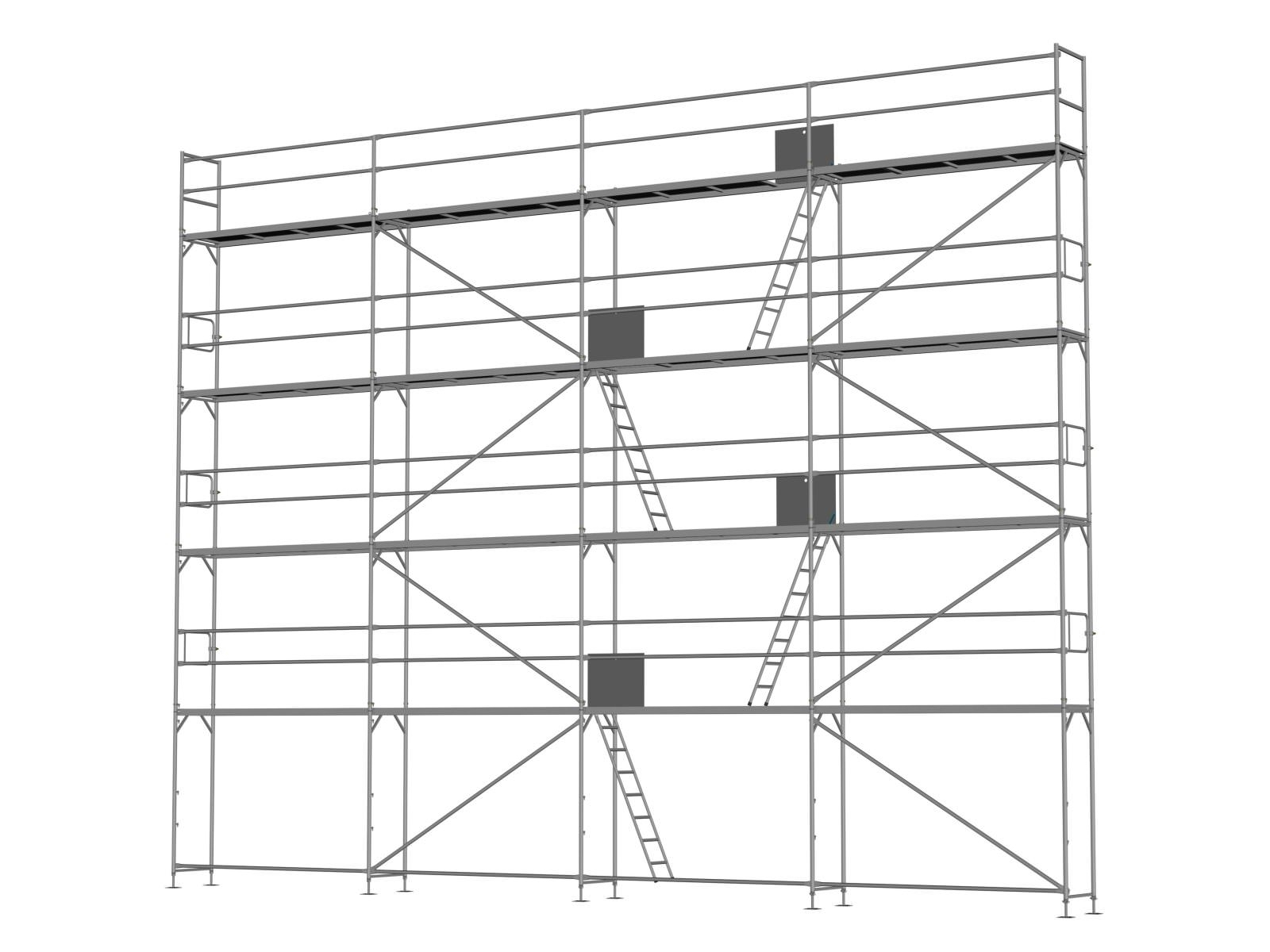 Stahl, Traufseitengerüst 120 qm - 3,0 m Felder - 12 m lang - 10 m Arbeitshöhe - Basis-Gerüst inkl. Aufstieg & Befestigung