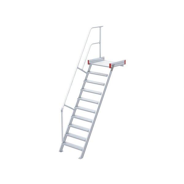 Podesttreppe, 60° Steigwinkel, 1000 mm Stufenbreite, Alu gerieft, 9 Stufen Podesttreppe, 60° Steigwinkel, 1000 mm Stufenbreite, Alu gerieft, 9 Stufen