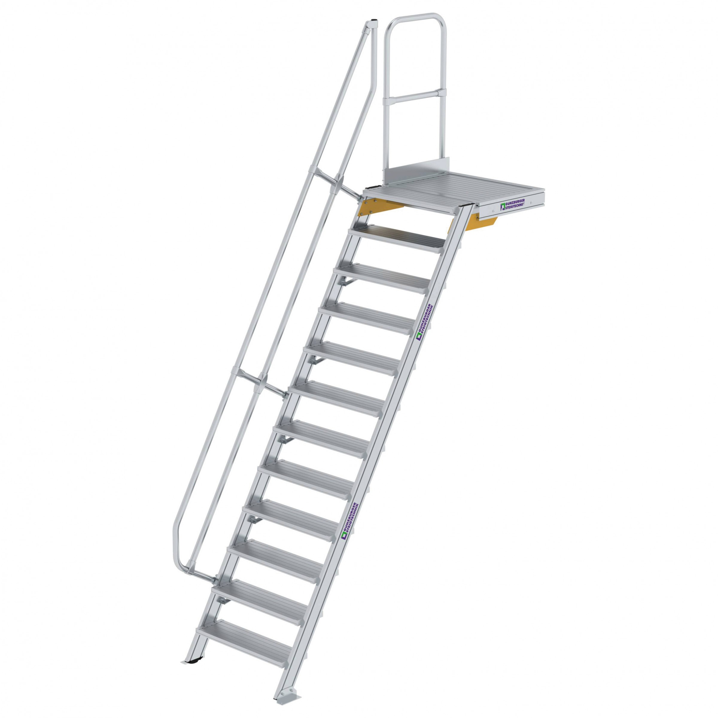 Aluminium-Treppe 60° mit Podest, Stufenbreite 800 mm, 4 Stufen