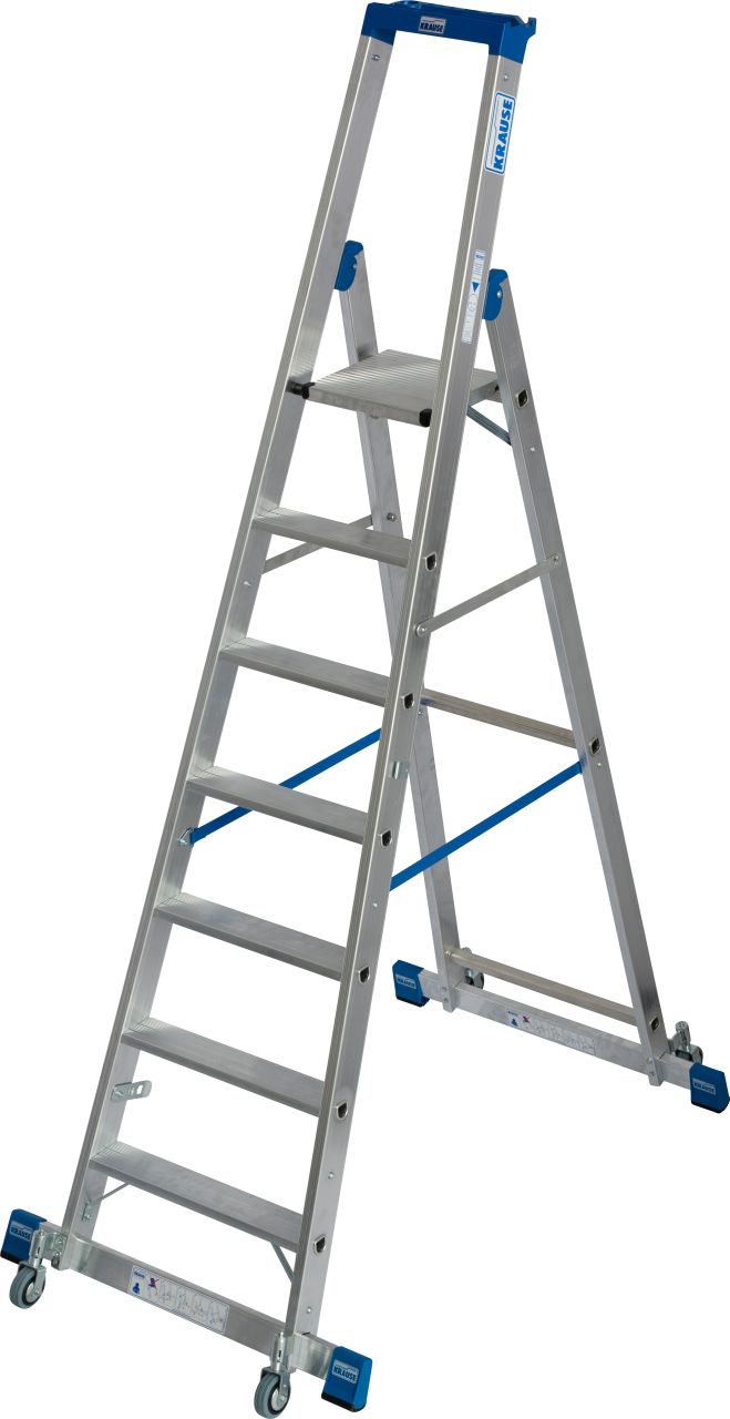 Stabilo Stufen-Stehleiter, fahrbar mit Traverse, 7 Stufen Stabilo Stufen-Stehleiter, fahrbar mit Traverse 6 Stufen