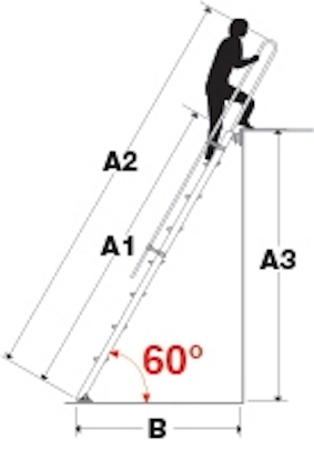 Pro Serie 600 Regaleinhängeleiter S15/2 aus Aluminium - mit Traverse (freier Zustand) - 12 Stufen