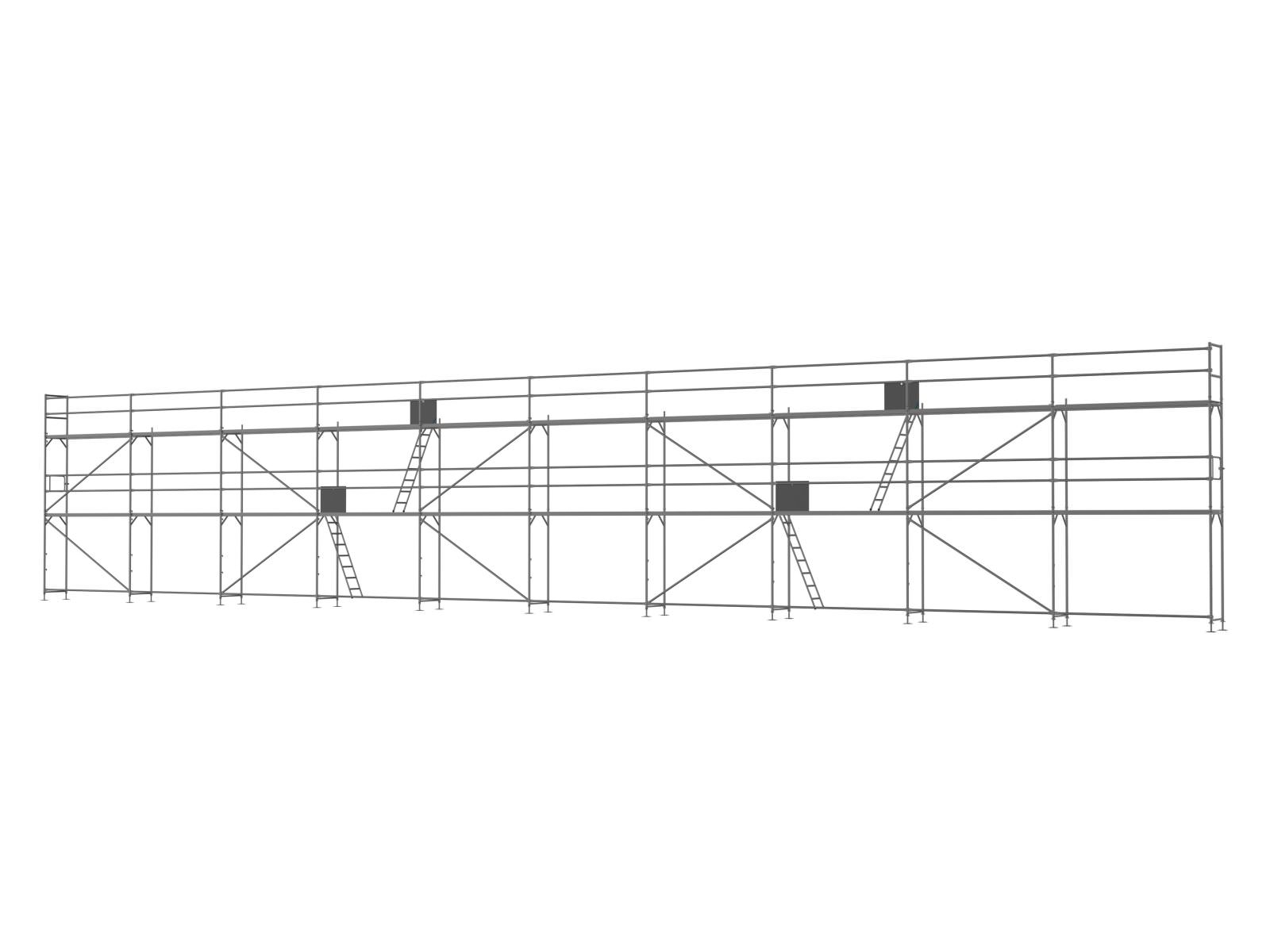 Alu Traufseitengerüst 180 qm - 3,0 m Felder - 30 m lang - 6 m Arbeitshöhe - Basis-Gerüst inkl. Aufstieg & Befestigung