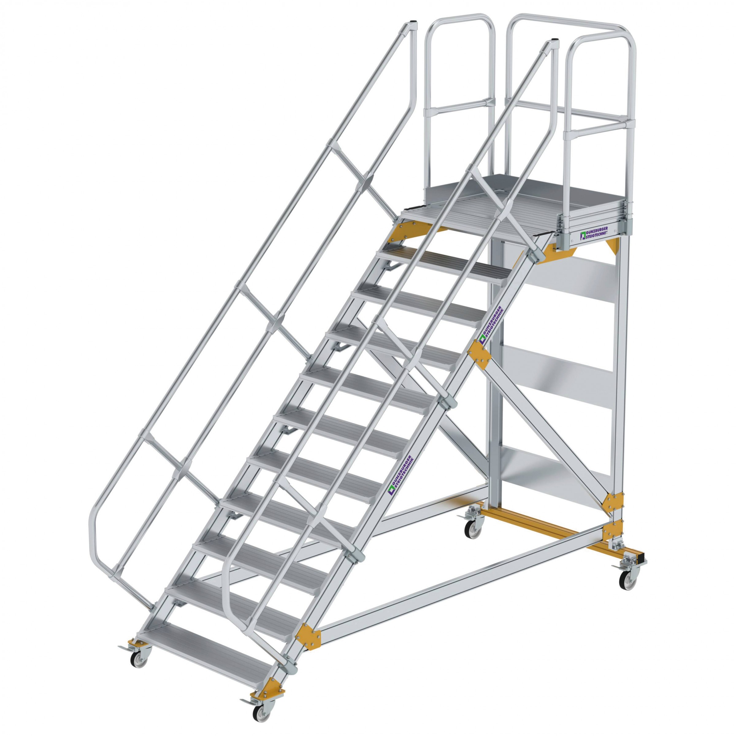 Aluminium-Plattform-Treppe fahrbar 45°, Stufenbreite 1000 mm, 10 Stufen