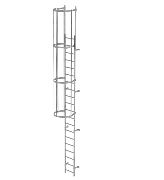 Einzügige Steigleiter mit Rückenschutz, Aluminium eloxiert, Steighöhe 4,76 m