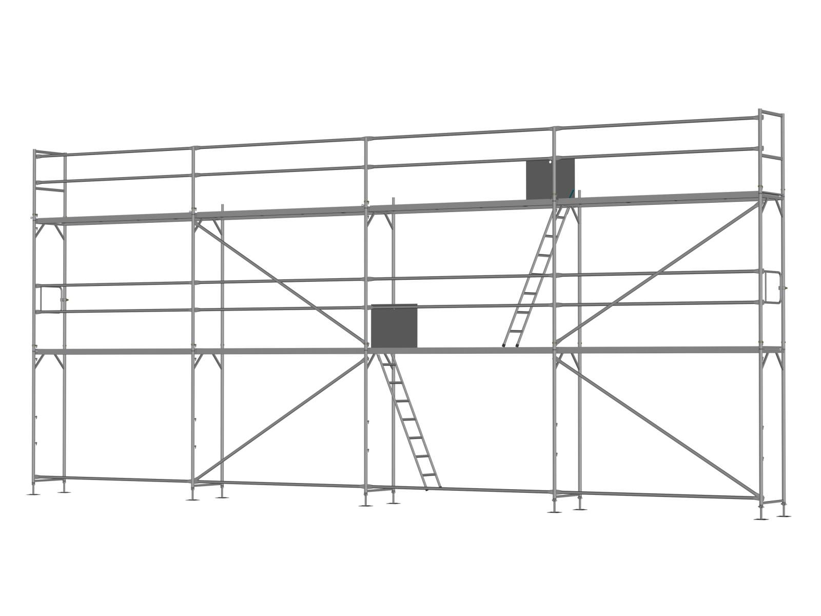 Stahl Traufseitengerüst 72 qm - 3,0 m Felder - 12 m lang - 6 m Arbeitshöhe - Basis-Gerüst inkl. Aufstieg & Befestigung