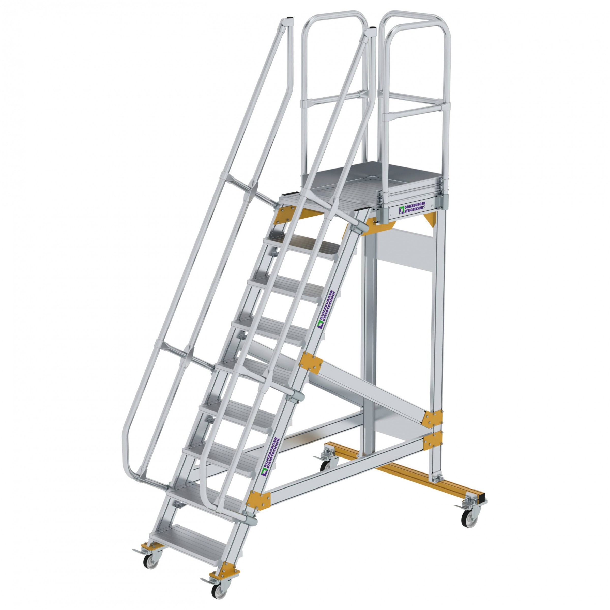 Aluminium-Plattform-Treppe fahrbar 60°, Stufenbreite 600 mm, 4 Stufen