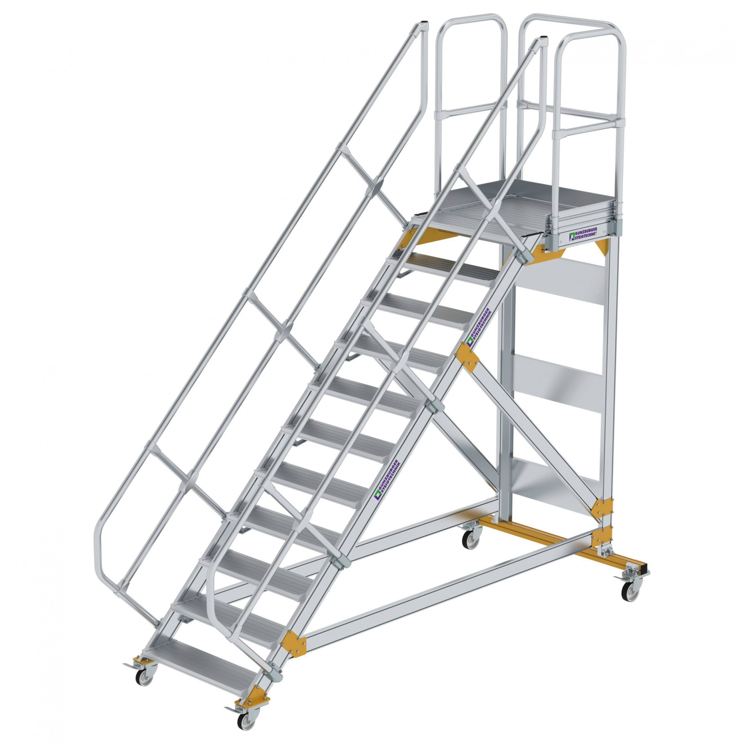 Aluminium-Plattform-Treppe fahrbar 45°, Stufenbreite 800 mm, 4 Stufen