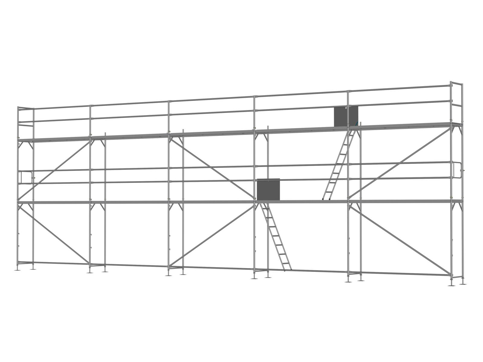 Alu Traufseitengerüst 90 qm - 3,0 m Felder - 15 m lang - 6 m Arbeitshöhe - Basis-Gerüst inkl. Aufstieg & Befestigung