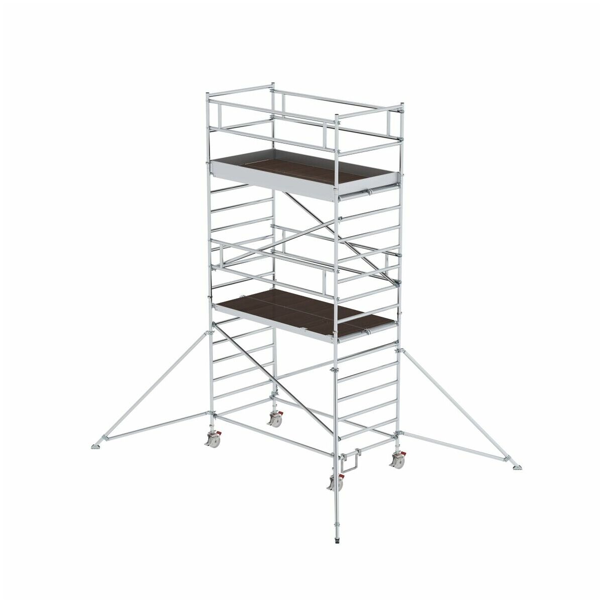 Aluminium-Rollgerüst mit verstellbaren Auslegern und Doppel-Plattform, Plattformgröße 2,45 x 1,35 m, Standhöhe 6,43 m Aluminium-Rollgerüst mit verstellbaren Auslegern und Doppel-Plattform, Plattformgröße 2,45 x 1,35 m, Standhöhe 6,43 m