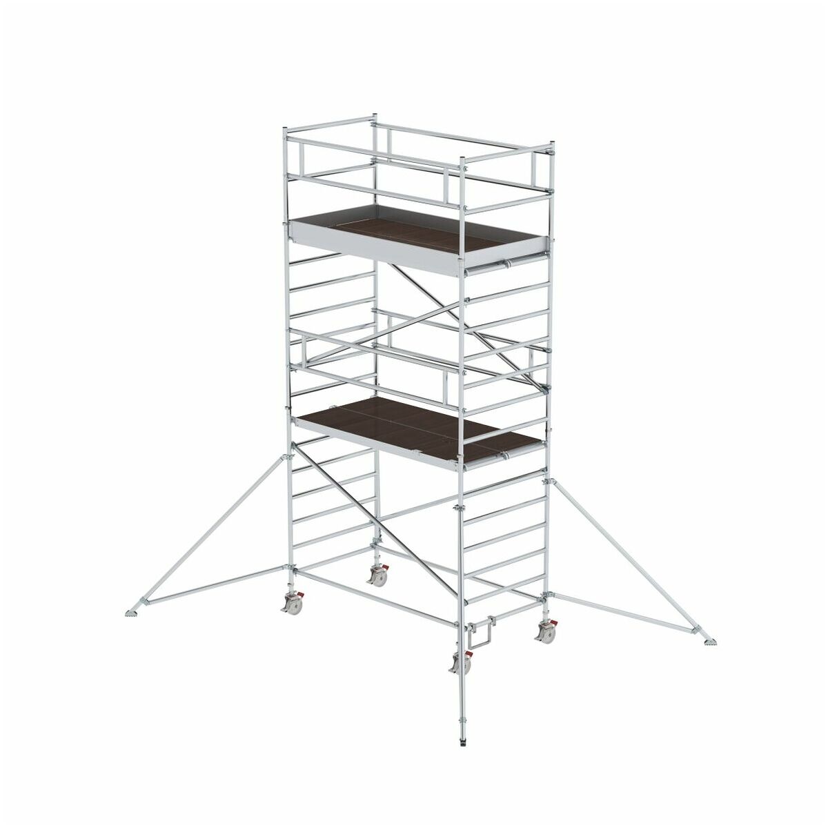 Aluminium-Rollgerüst mit verstellbaren Auslegern und Doppel-Plattform,  Plattformgröße 2,45 x 1,35 m, Standhöhe 6,43 m